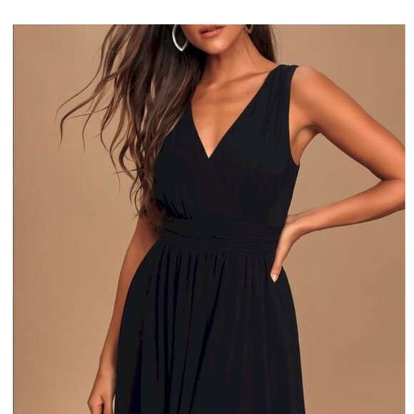 Lulus Thoughts of Hue Black Surplice Maxi Dress Size Small NWOT - Picture 3 of 8